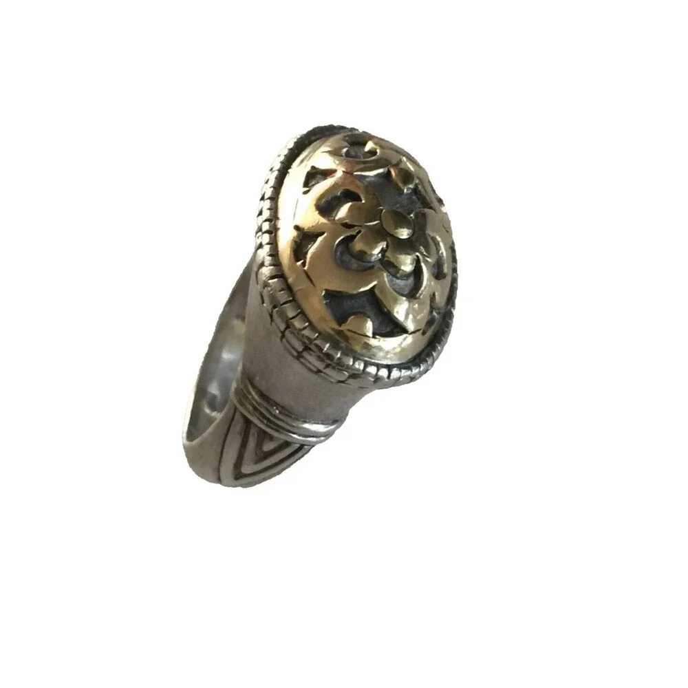New Signed John  Hardy Sterling Silver & 18K Yellow Gold  Ring Size 6.25